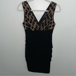 Saint Tropez West sleeveless deep V- neck bodycon polka dot mini dress Sz 6